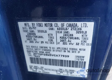 1997 Ford F-150 Lariat/Xl/Xlt from USA, damaged, VIN 2FTDF08W5VCA77939